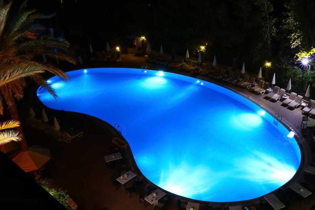 pool with blue water at night