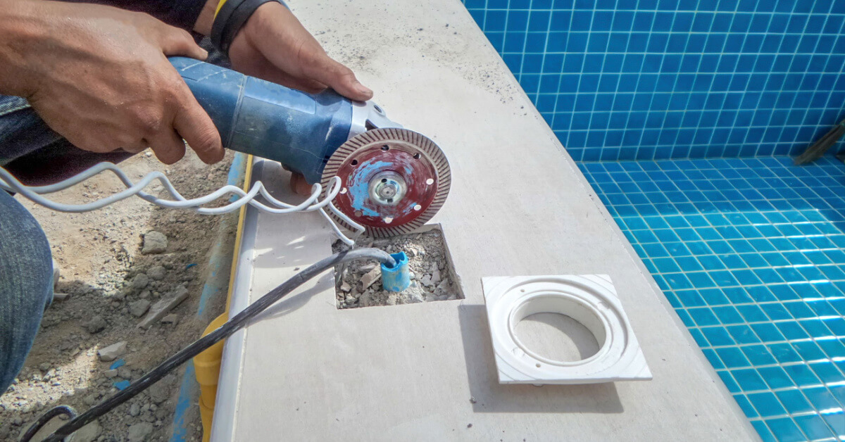 Electric box installation for swimming pool.Construction Pool.